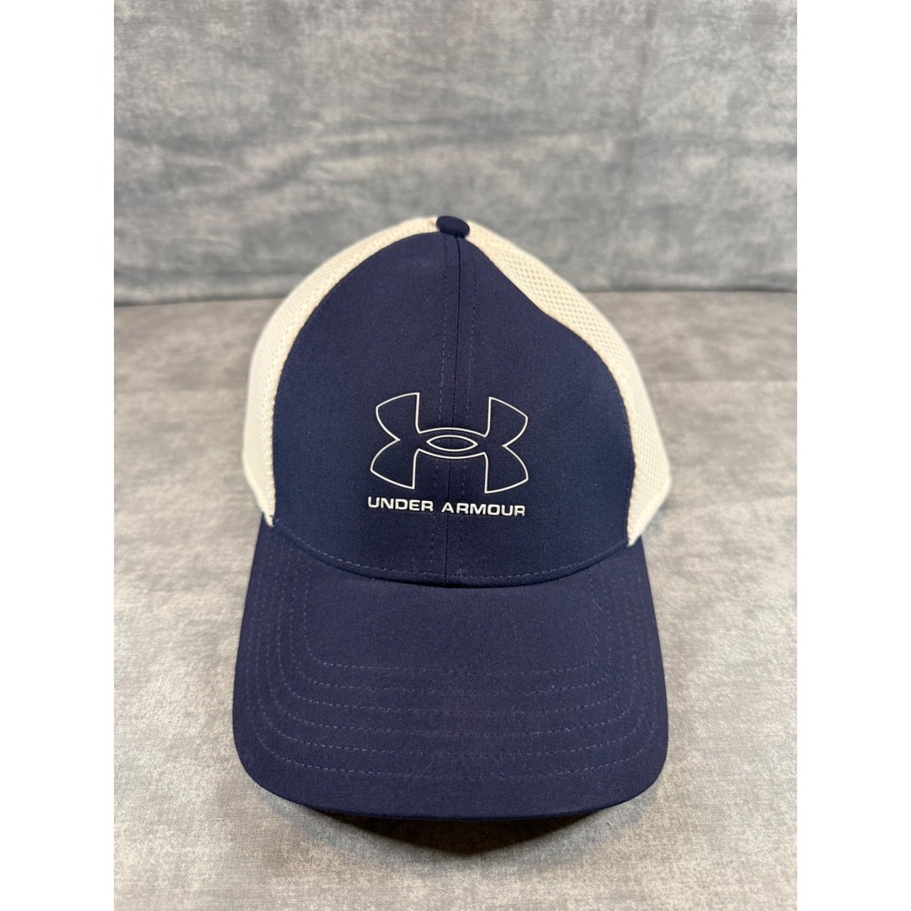 Under Armour Iso-Chill Driver Hat Navy White Mesh Fitted Baseball Golf Cap